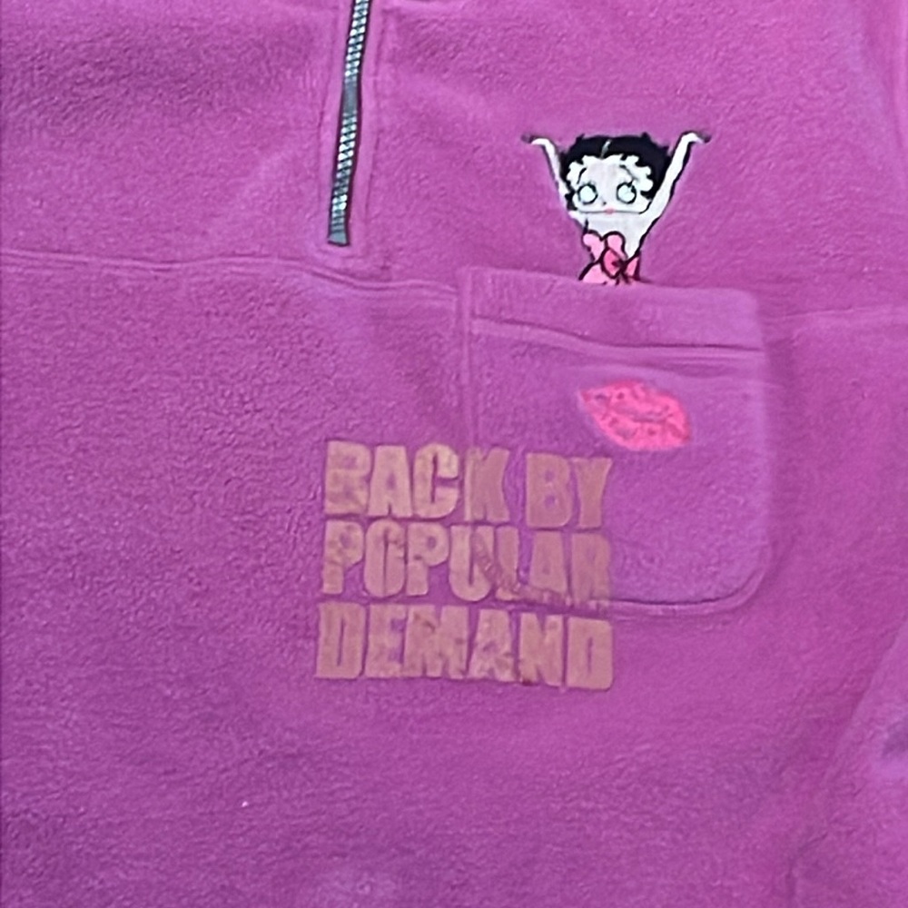 Y2K Betty Boop "Popular Demand" Pink Fleece 1/4 Zip Women's Sweater VTG. M - Picture 2 of 4